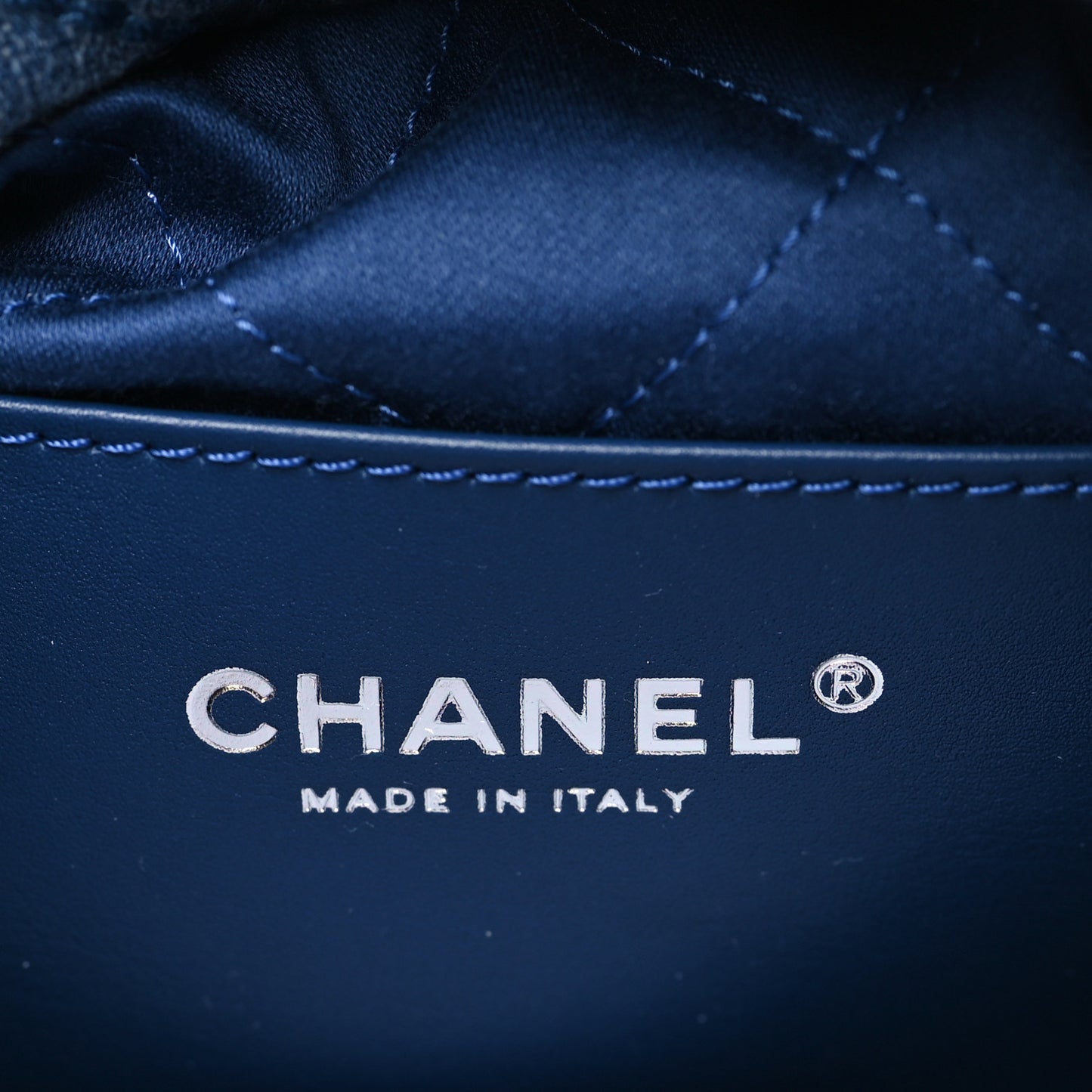 Washed Denim Quilted Studded Mini Chanel 22 Blue