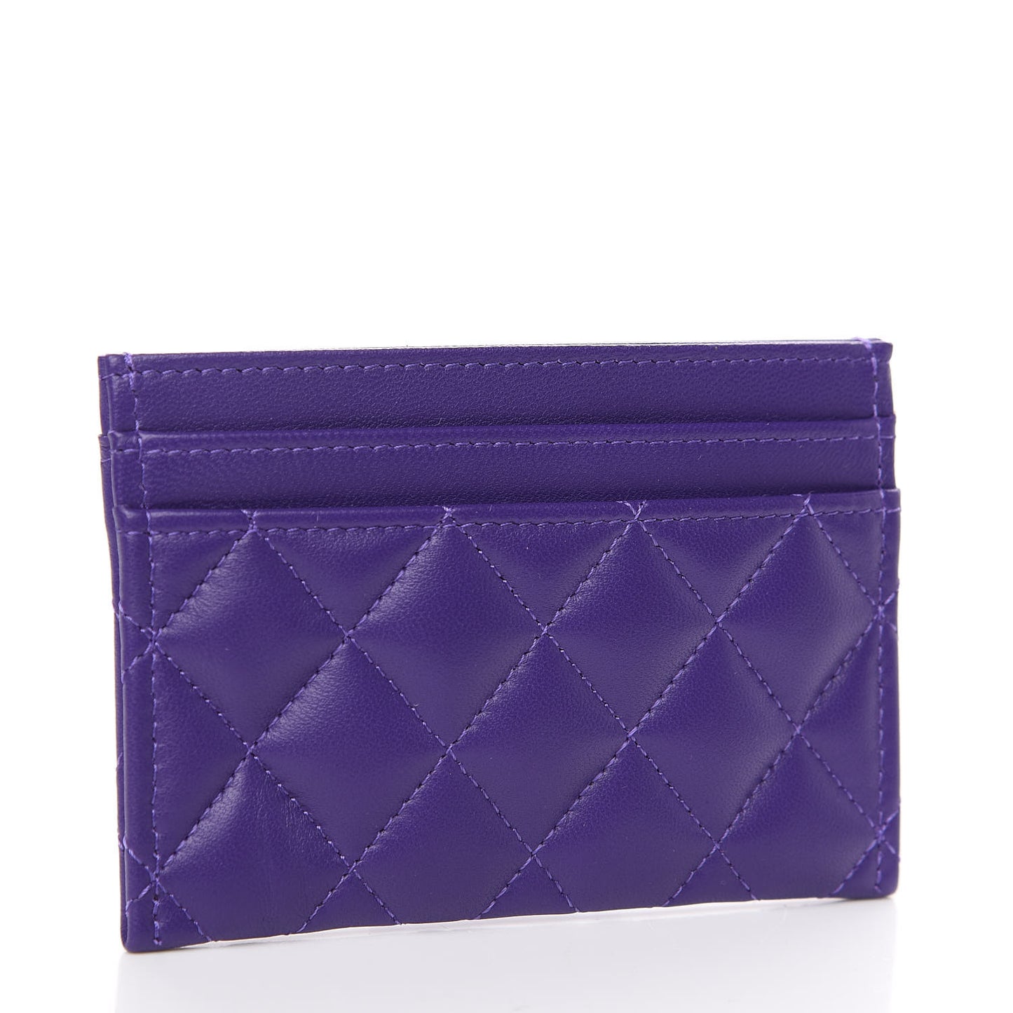 Lambskin Quilted Boy Card Holder Purple