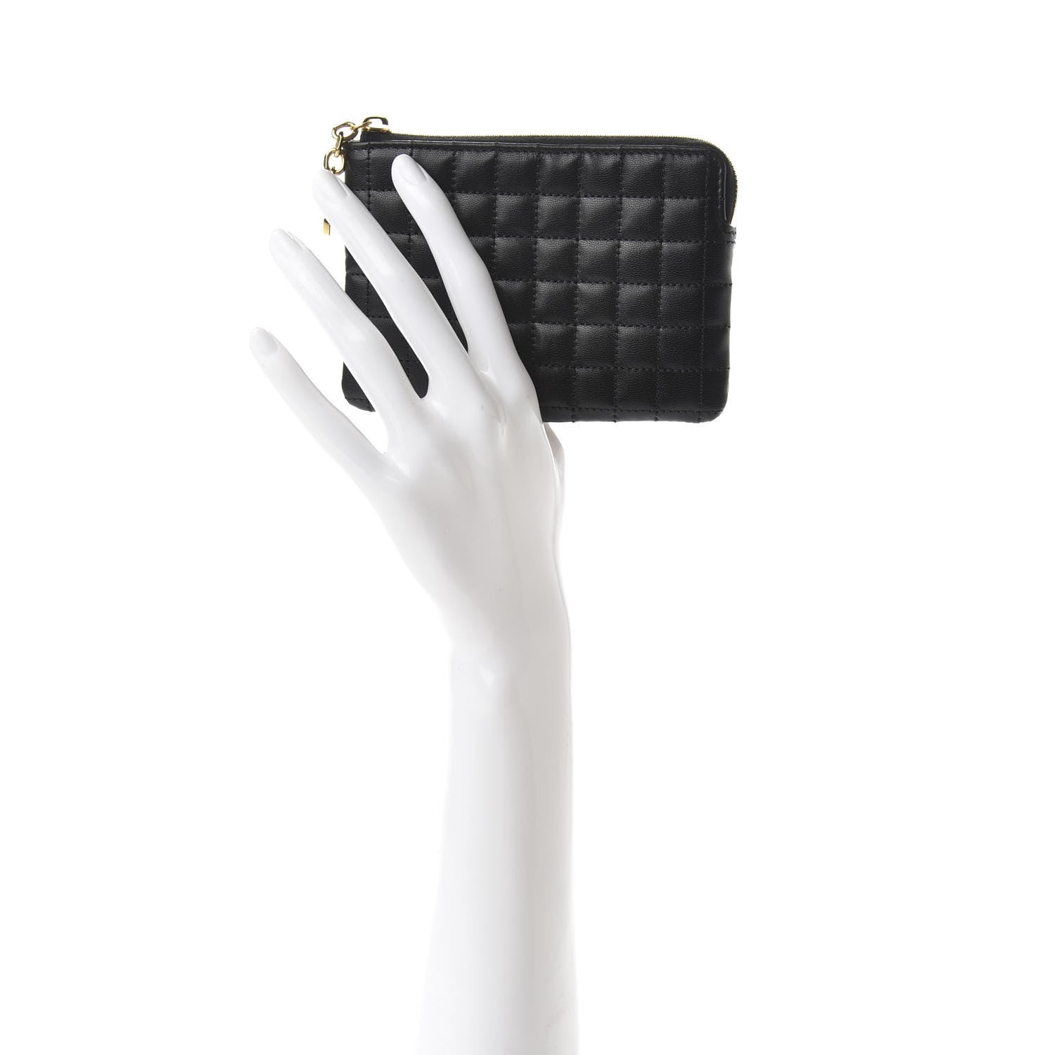 Celine Calfskin Quilted C Charm Coin Card Pouch Black 2 of 9