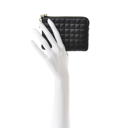 Celine Calfskin Quilted C Charm Coin Card Pouch Black 2 of 9