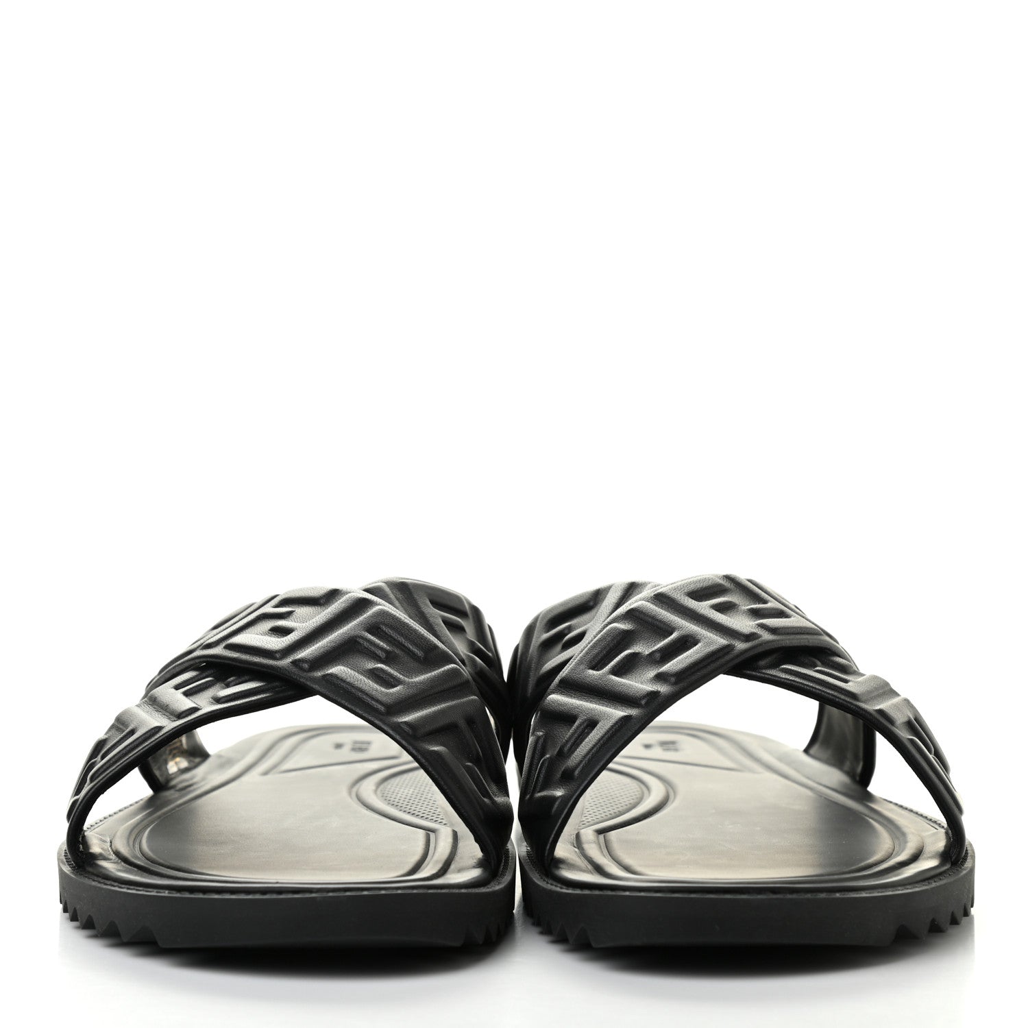 Fendi Nappa FF Embossed Mens Criss Cross Slide Sandals 12 Black 2 of 9