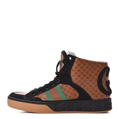 Gucci X DAPPER DAN Calfskin Suede GG Micro Monogram Womens High Top Sneakers 37 Black Cuir Ebony 1 of 12