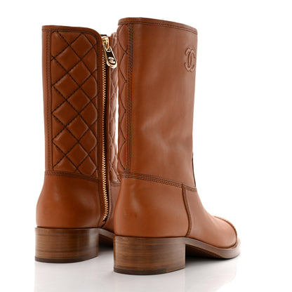 Chanel Calfskin CC Logo Mid Calf Boots 39 Caramel 4 of 9