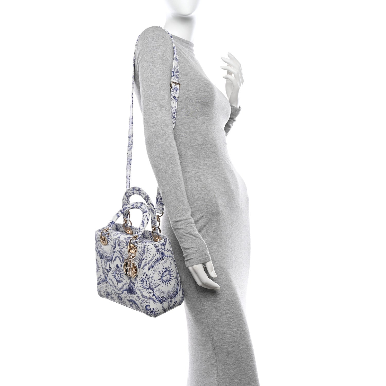 Christian Dior Calfskin Le Soleil Print Medium Lady Dior Blue Multicolor 2 of 10