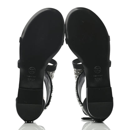 Chanel Grosgrain Sequin Beaded Bow Sandals 37.5 Black 5 of 9