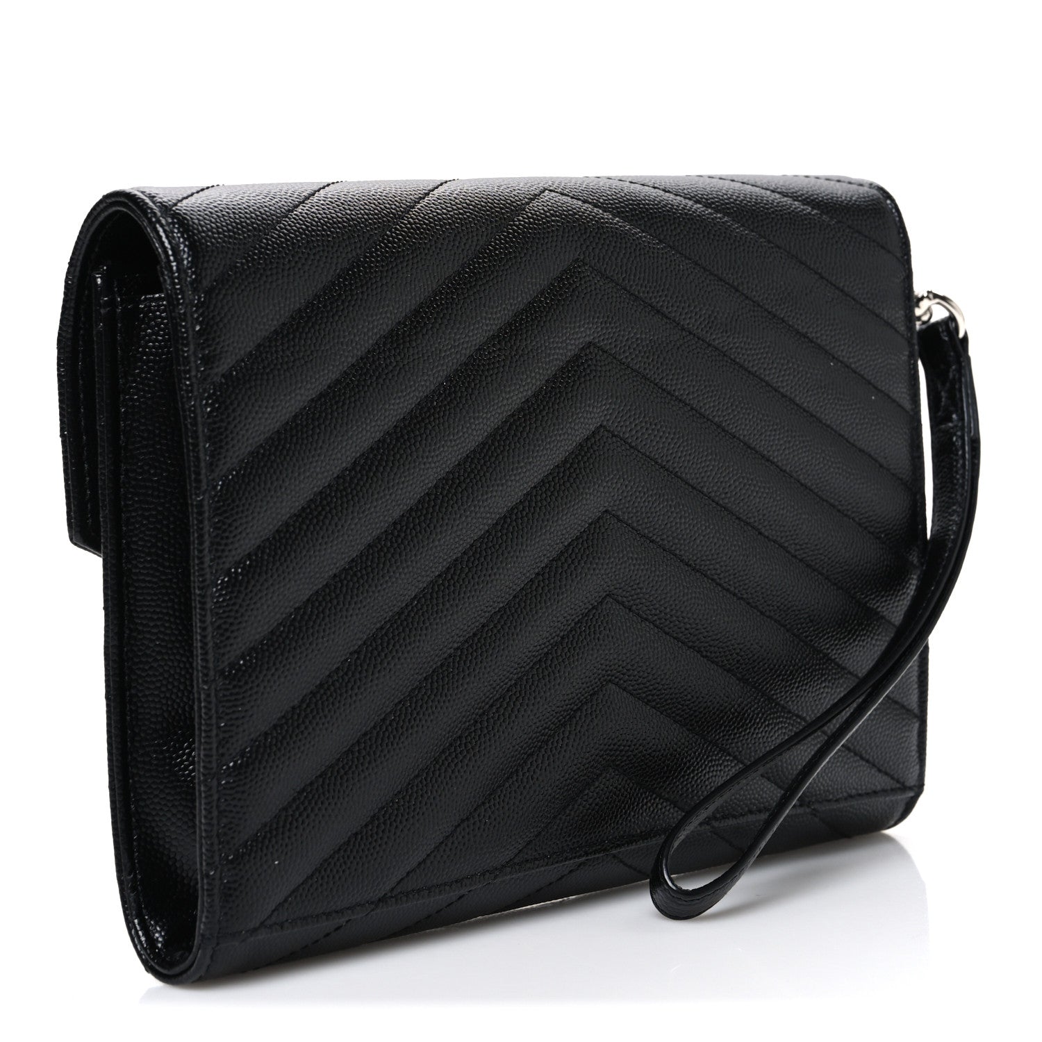 Saint Laurent Grain De Poudre Matelasse Chevron Monogram Envelope Clutch Black 3 of 7