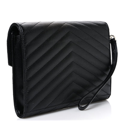 Saint Laurent Grain De Poudre Matelasse Chevron Monogram Envelope Clutch Black 3 of 7
