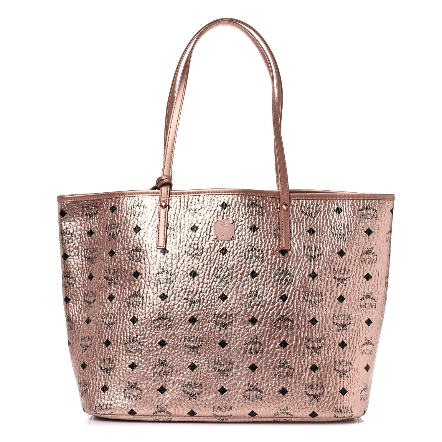 MCM Metallic Visetos Medium Reversible Shopper Tote Champagne Gold 3 of 15