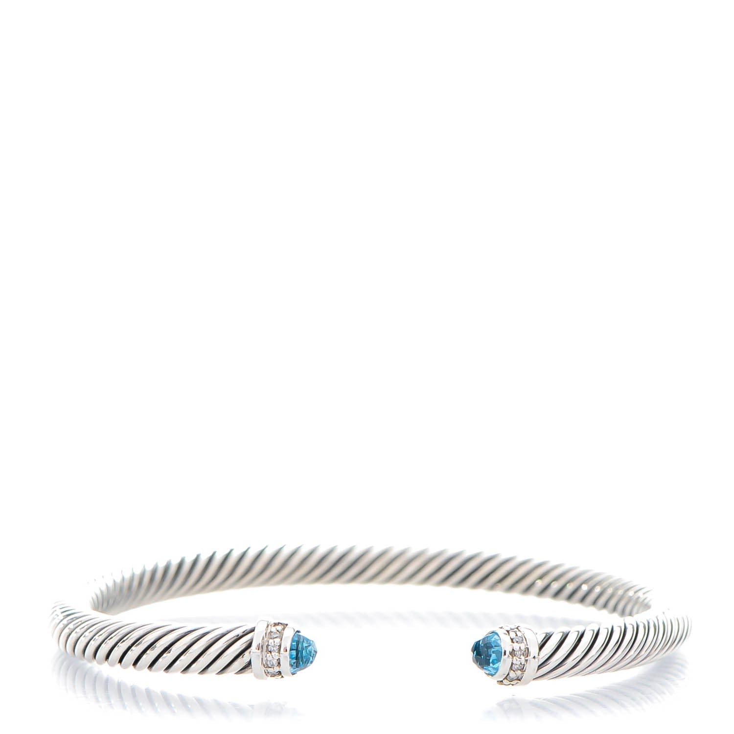 David Yurman Sterling Silver Diamond Blue Topaz 5mm Cable Classics Bracelet 1 of 5