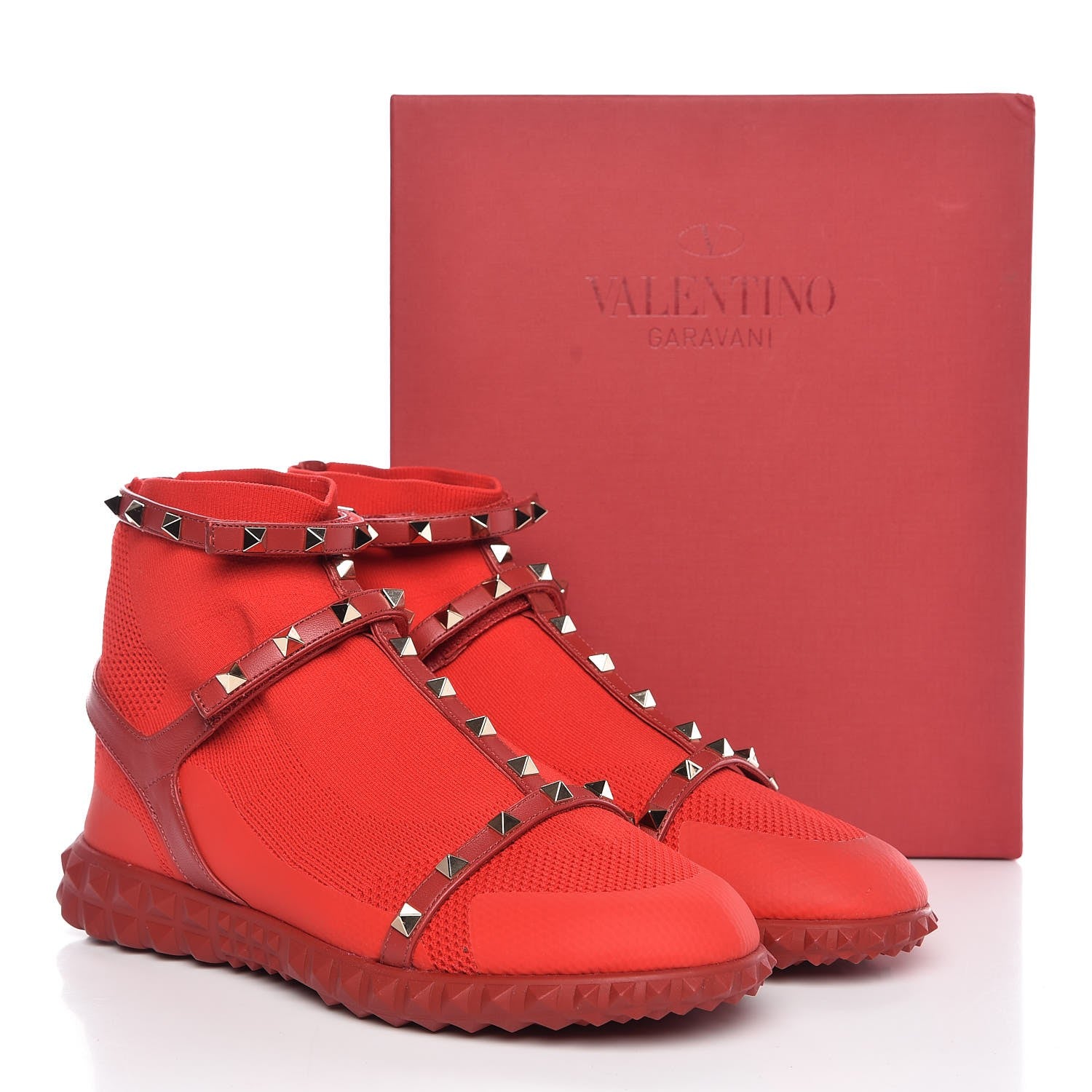 Valentino Garavani Body Tech Knit Rockstud Sock High Top Sneakers 40 Rosso 10 of 10