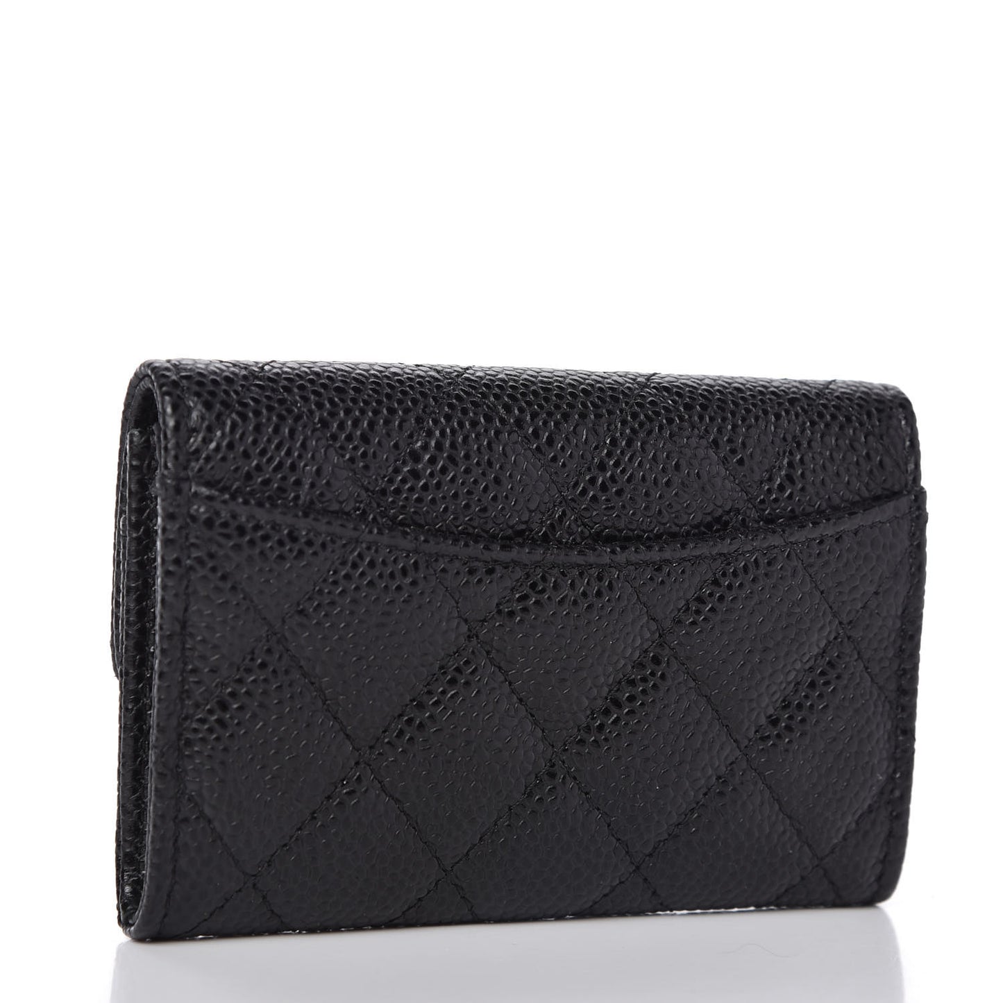 Caviar Quilted Flap Card Holder Wallet Black