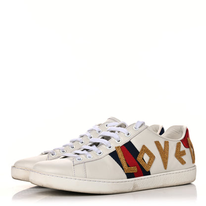 Gucci Calfskin Nappa Web LOVED Embroidered Womens Ace Sneakers 39 White Red Flame Notte 3 of 17