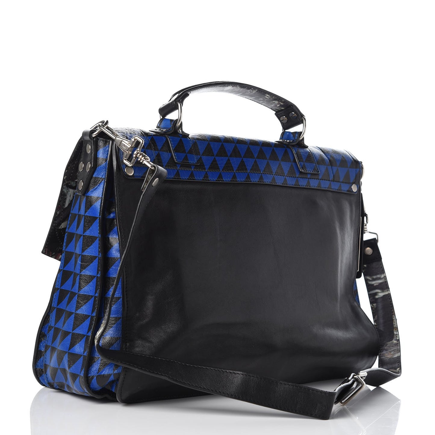 Calfskin Large PS1 Triangle Print Satchel Blue Black