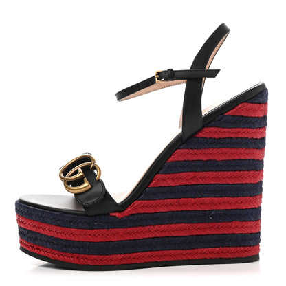 Gucci Lifford Calfskin Aitana Espadrille Platform 45/130mm Wedge Sandals 35 Black 1 of 11