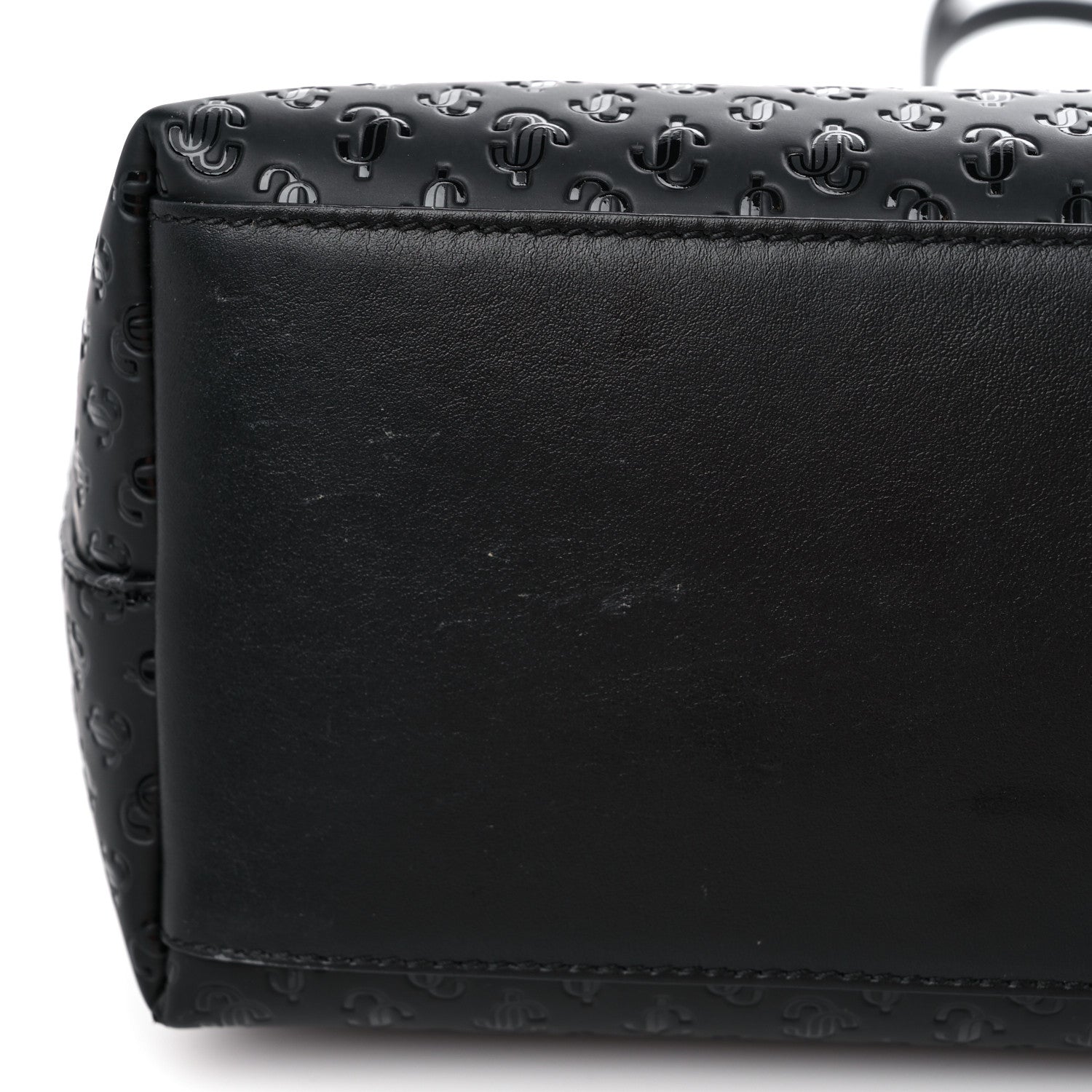 Jimmy Choo Calfskin Monogram Embossed Nine2Five East West Tote Black 14 of 15
