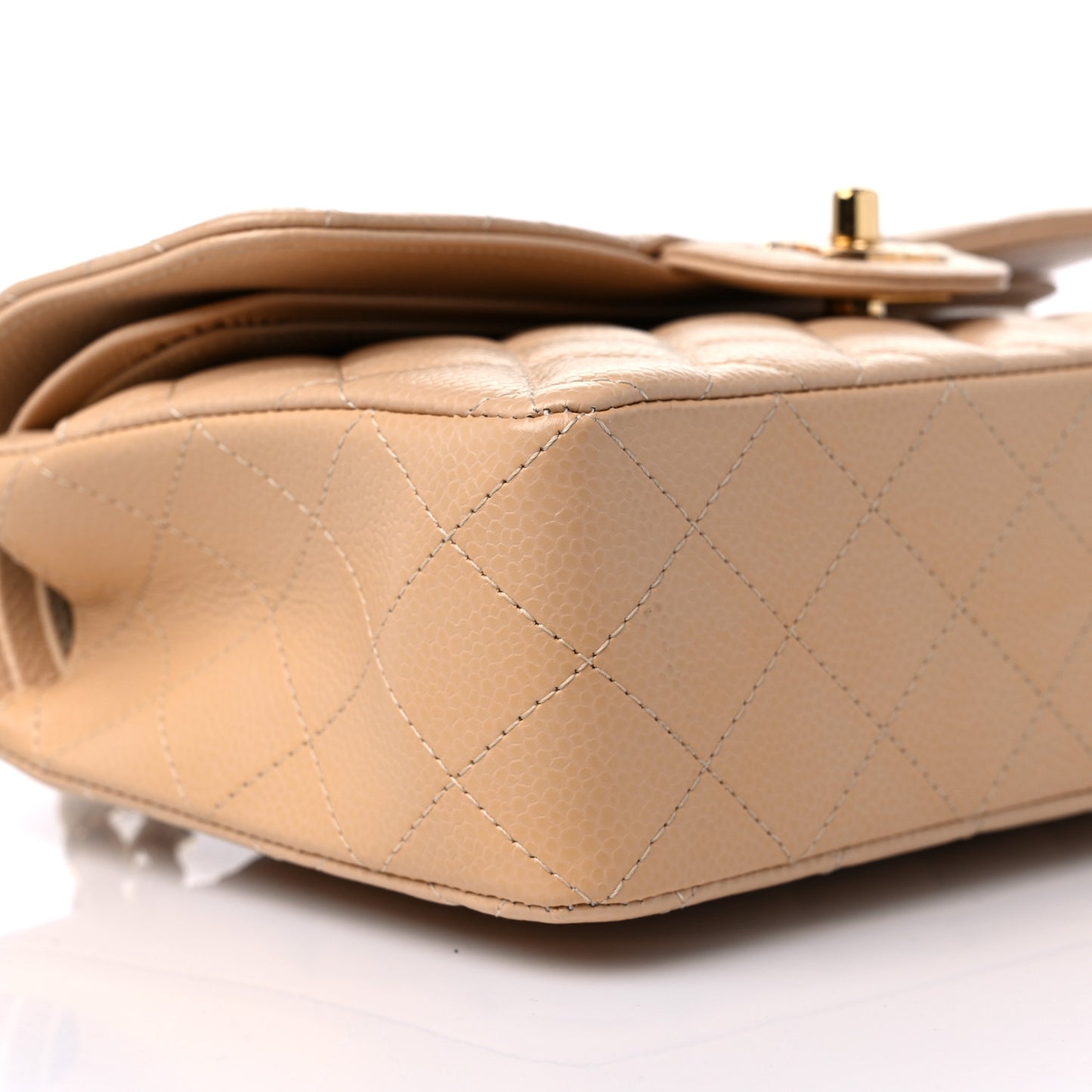 Caviar Quilted Small Double Flap Beige