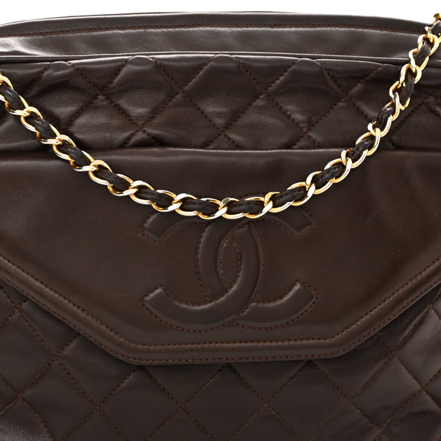 Lambskin Quilted Tassel Camera Case Brown