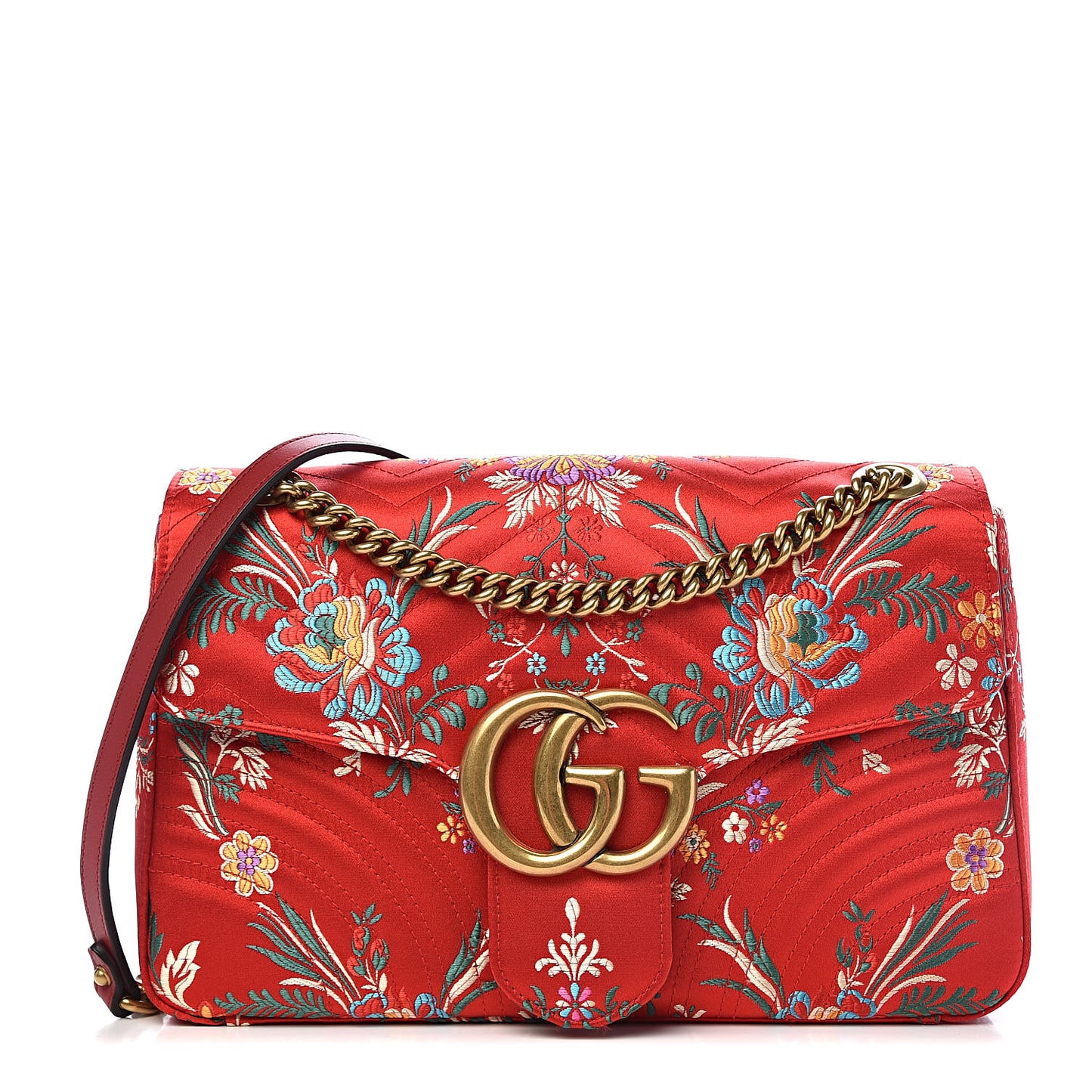 Jacquard Matelasse Floral Medium GG Marmont Shoulder Bag Red