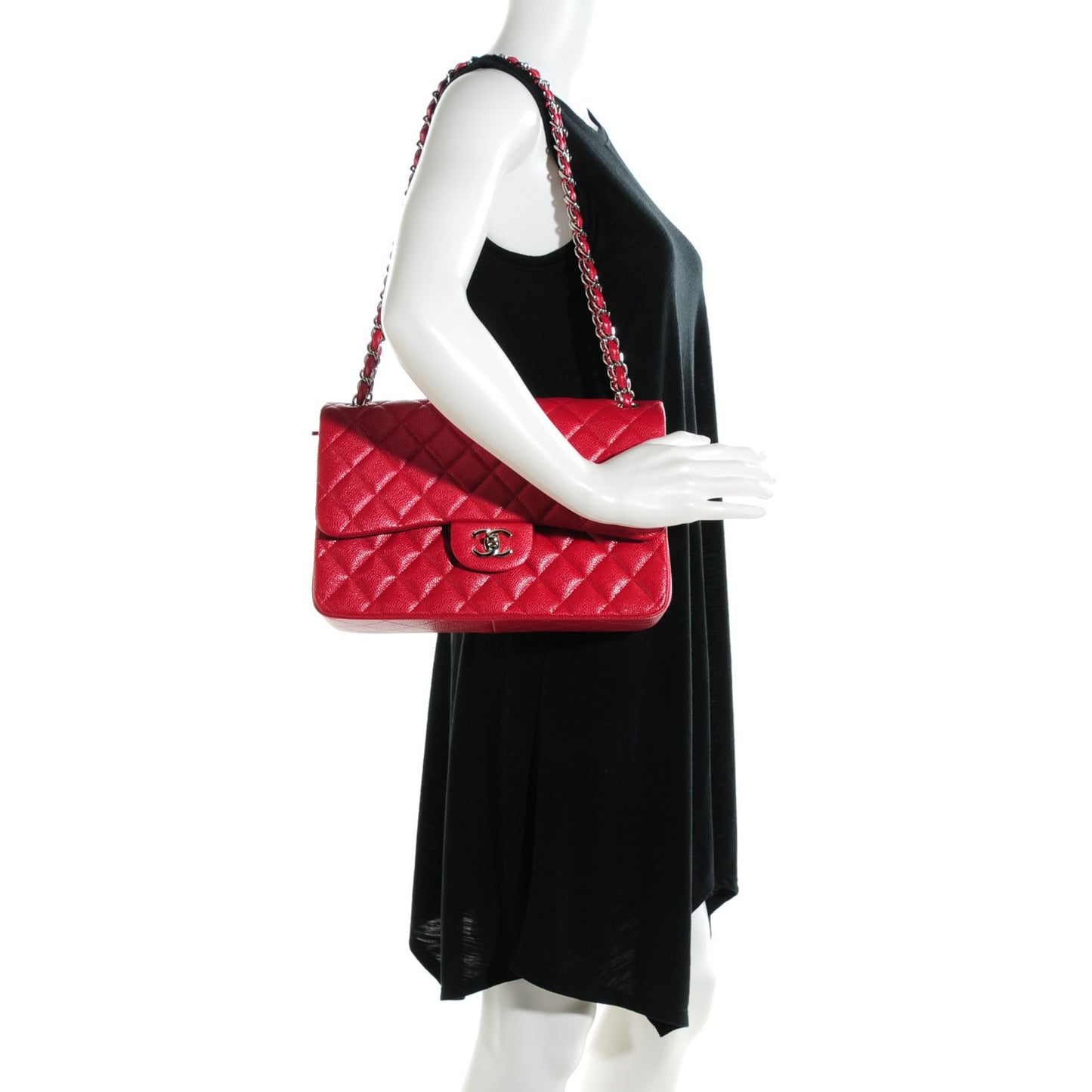 Pearly Caviar Quilted Jumbo Double Flap Dark Pink