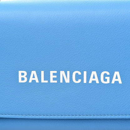 Balenciaga Pebbled Calfskin Logo Everyday Flap Chain Wallet Bright Bleu 11 of 12