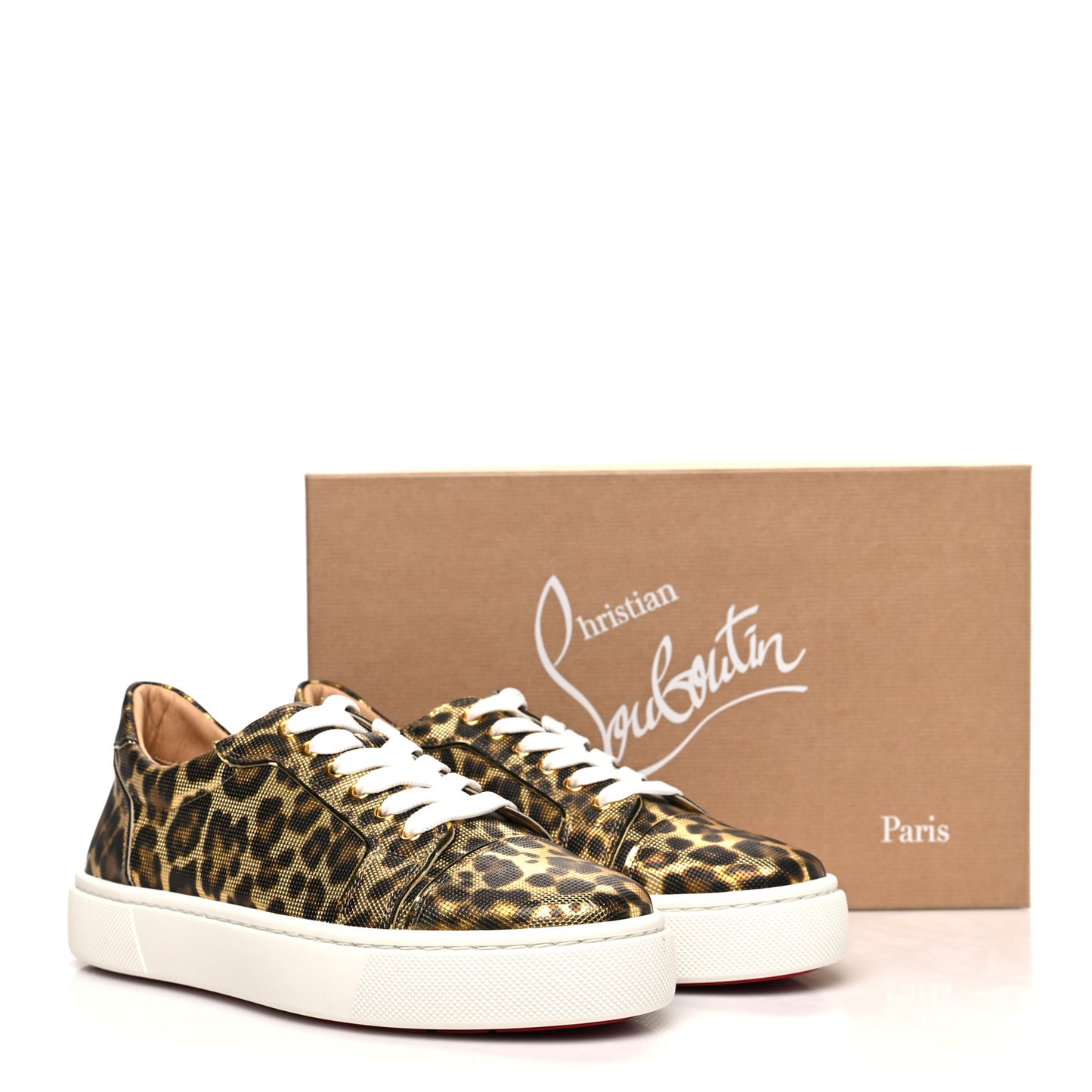 Calfskin Coins Leopard Womens Vieirissima Flat Sneakers 40 Gold