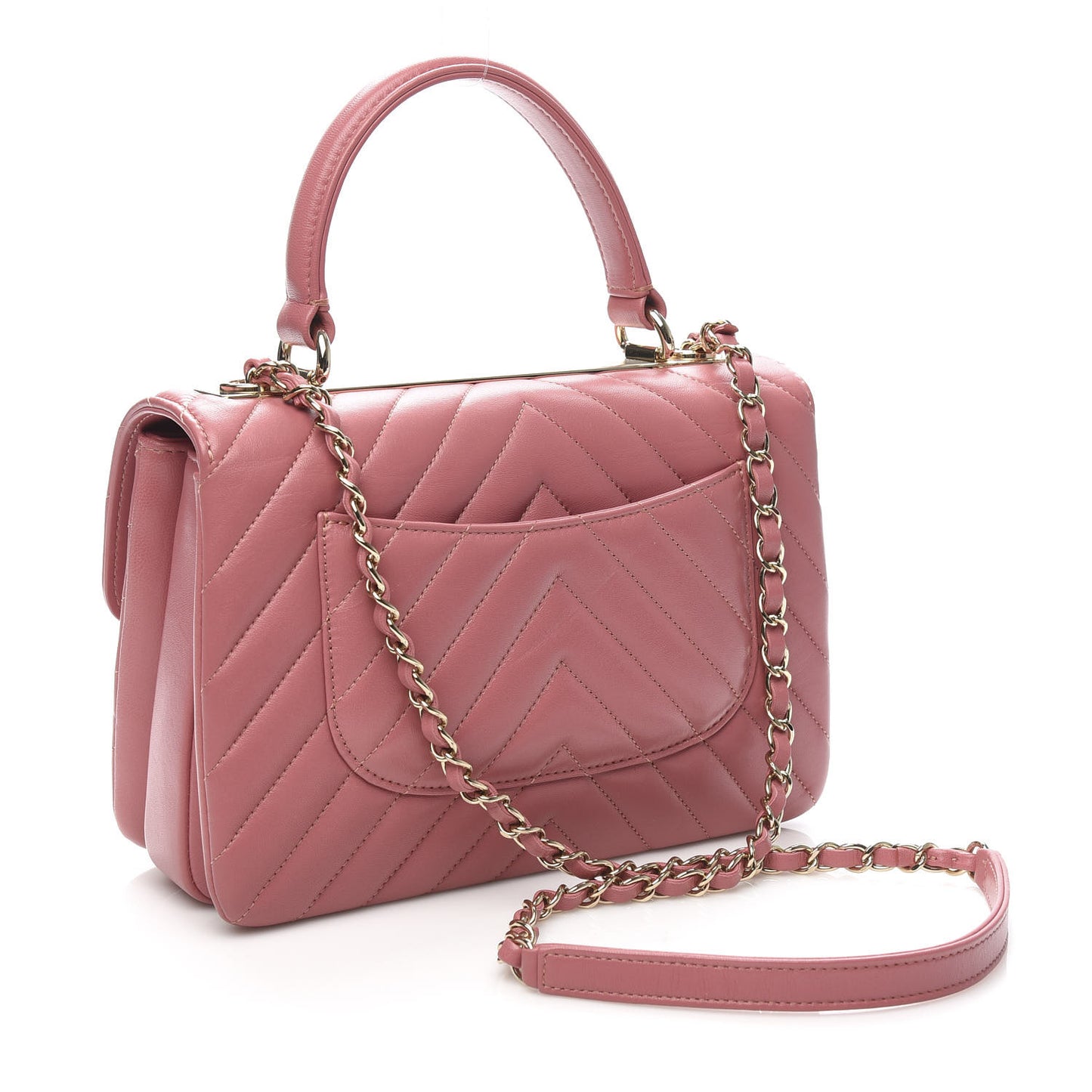 Lambskin Chevron Quilted Small Trendy CC Dual Handle Flap Bag Light Pink