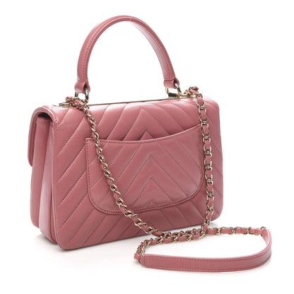 Chanel Lambskin Chevron Quilted Small Trendy CC Dual Handle Flap Bag Light Pink 3 of 10
