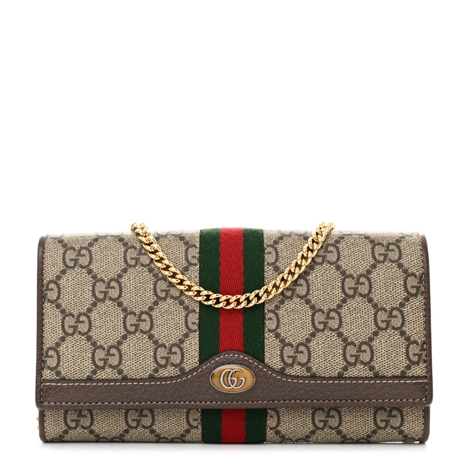 Gucci GG Supreme Monogram Web Ophidia Wallet On Chain Brown 1 of 11