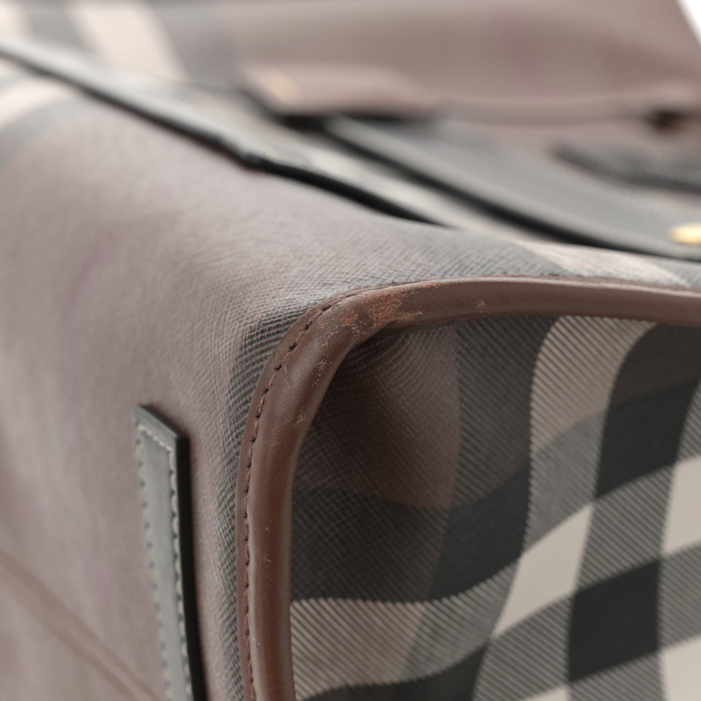 E-Canvas Check Calfskin Medium Freya Tote Dark Birch Brown