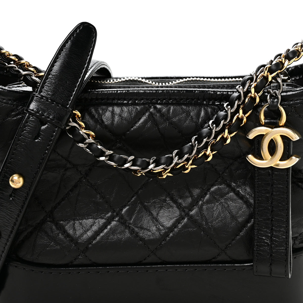 Aged Calfskin Quilted Small Gabrielle Logo Hobo Black