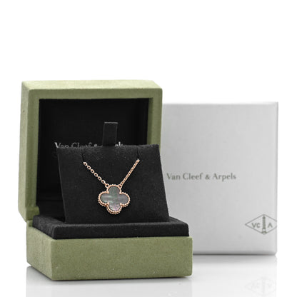 Van Cleef & Arpels 18K Rose Gold Gray Mother of Pearl Vintage Alhambra Pendant Necklace 5 of 5