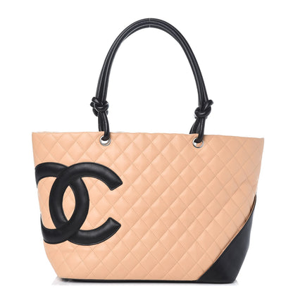 Chanel Calfskin Quilted Large Cambon Tote Beige Black 1 of 12