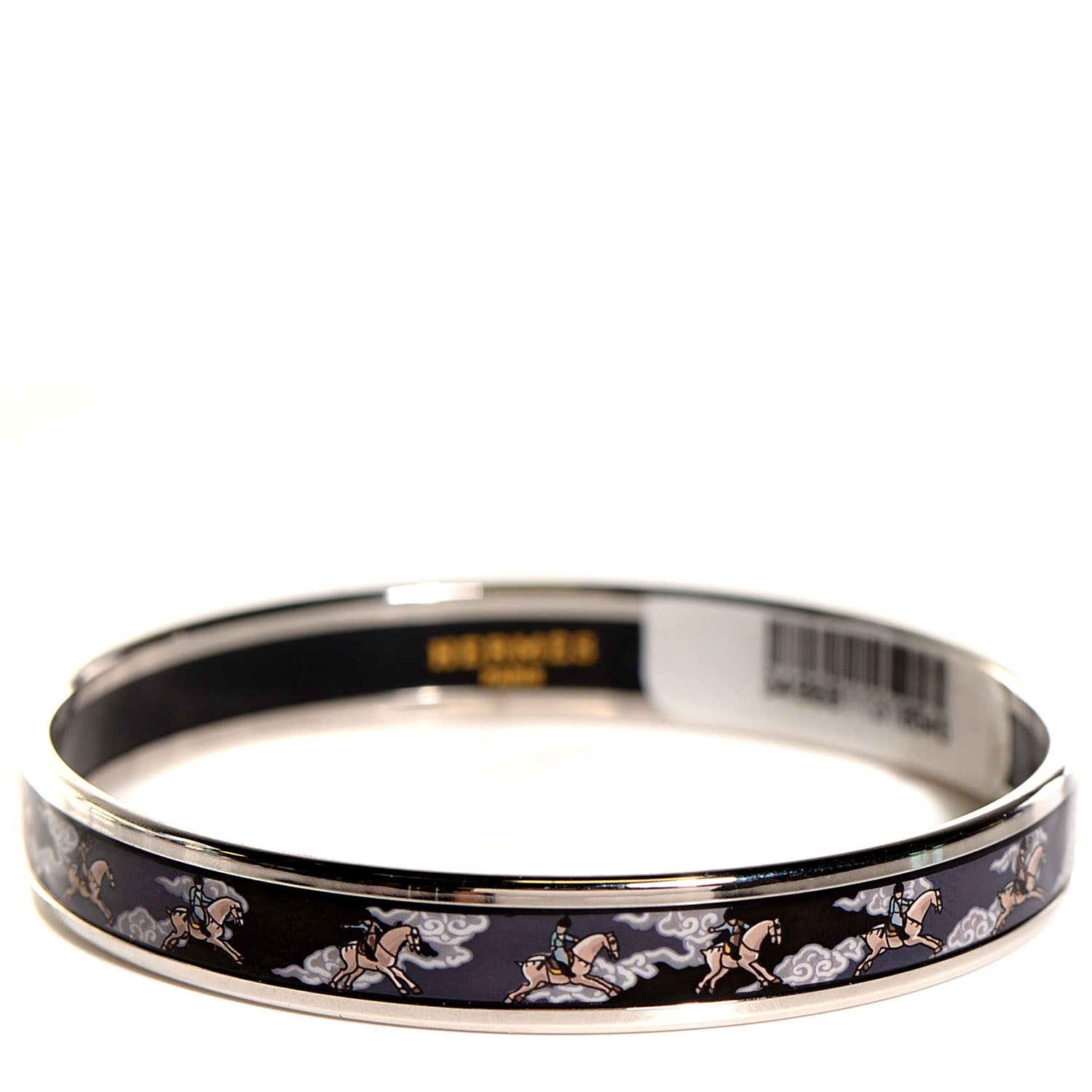 Hermes Enamel Printed Horse Riding Motif Narrow Bracelet 70 1 of 5