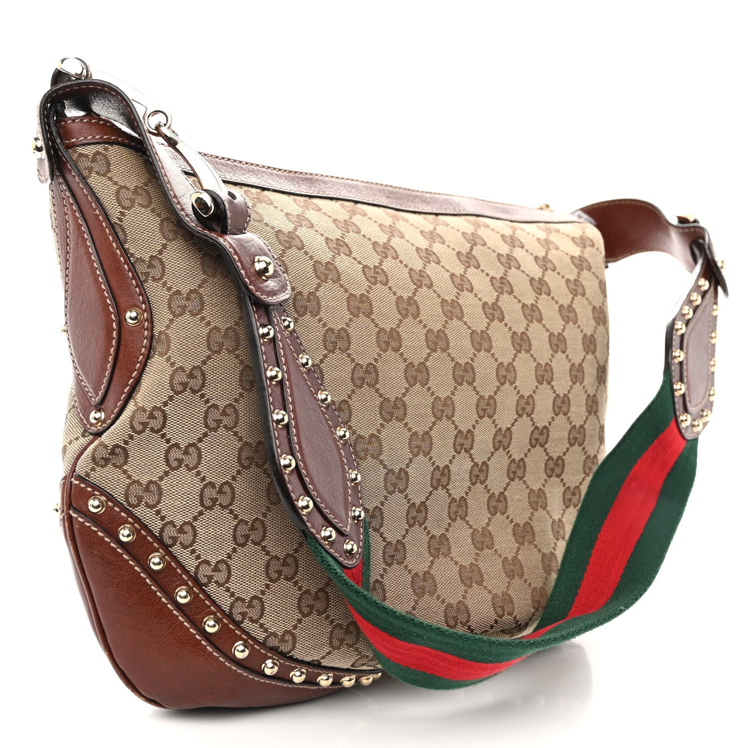 Gucci Monogram Web Studded Pelham Shoulder Bag Dark Brown 3 of 12