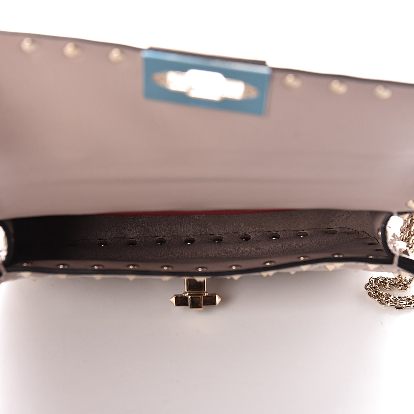 Patent Small Rockstud Spike Shoulder Bag Poudre