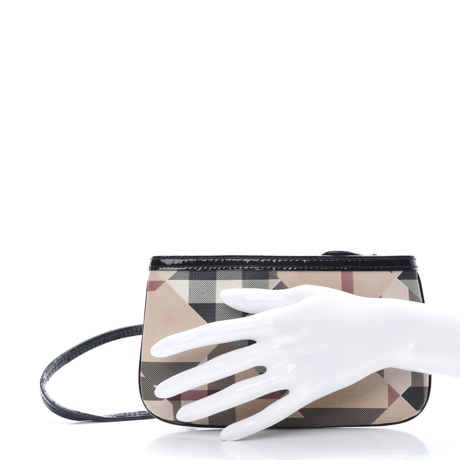 Burberry Patent Trim Nova Check Wristlet Pouch Black 2 of 10