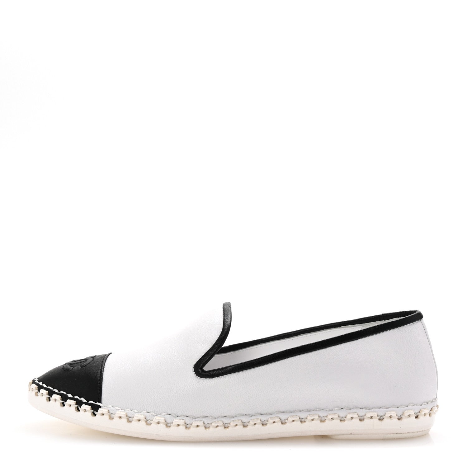 Chanel Lambskin Chain CC Mocassin Loafer Espadrilles 38 White Black 1 of 10