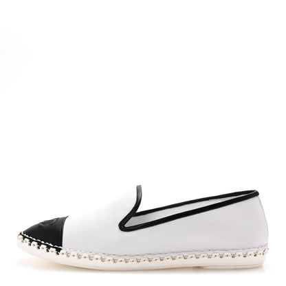 Chanel Lambskin Chain CC Mocassin Loafer Espadrilles 38 White Black 1 of 10