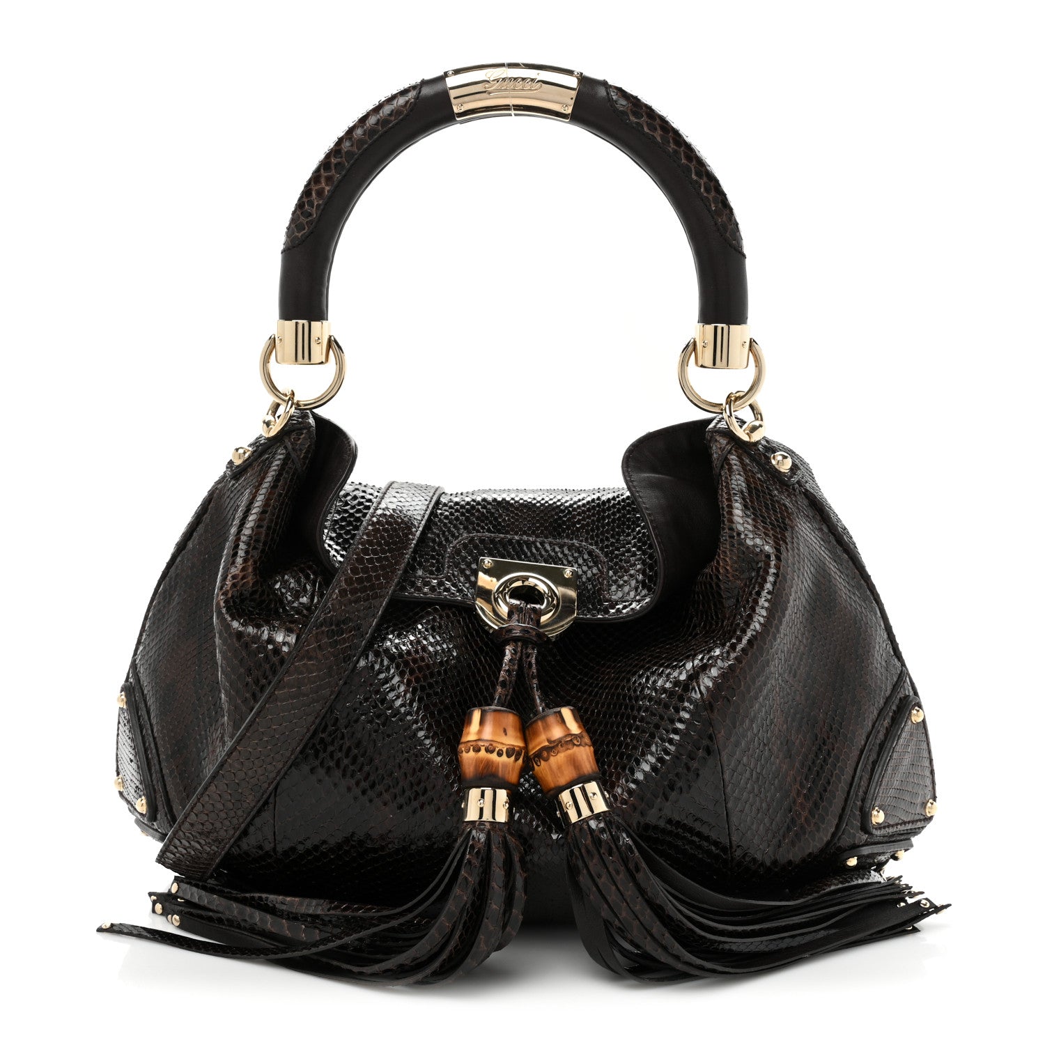 Gucci Snakeskin Medium Indy Top Handle Hobo Brown 1 of 9