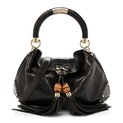 Gucci Snakeskin Medium Indy Top Handle Hobo Brown 1 of 9