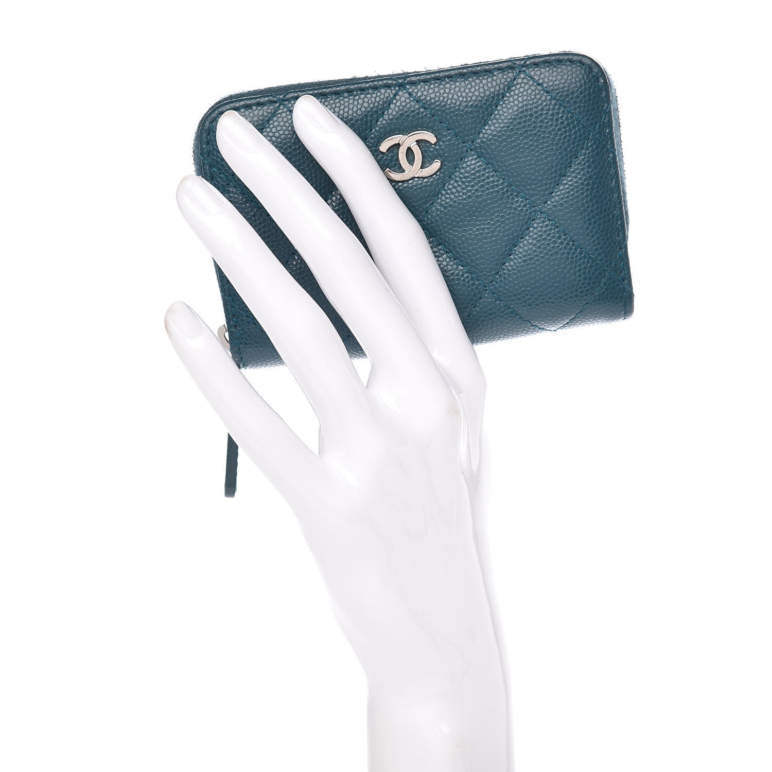 Chanel Caviar Quilted Zip Coin Purse Dark Turquoise 2 of 9