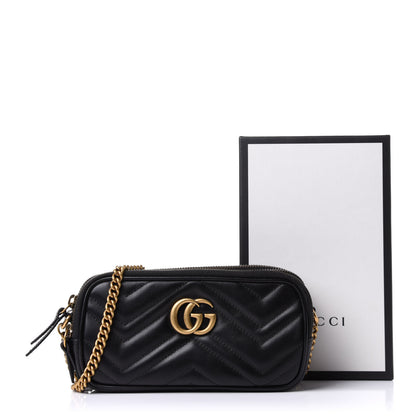 Gucci Calfskin Matelasse Mini GG Marmont Chain Crossbody Bag Black 11 of 11