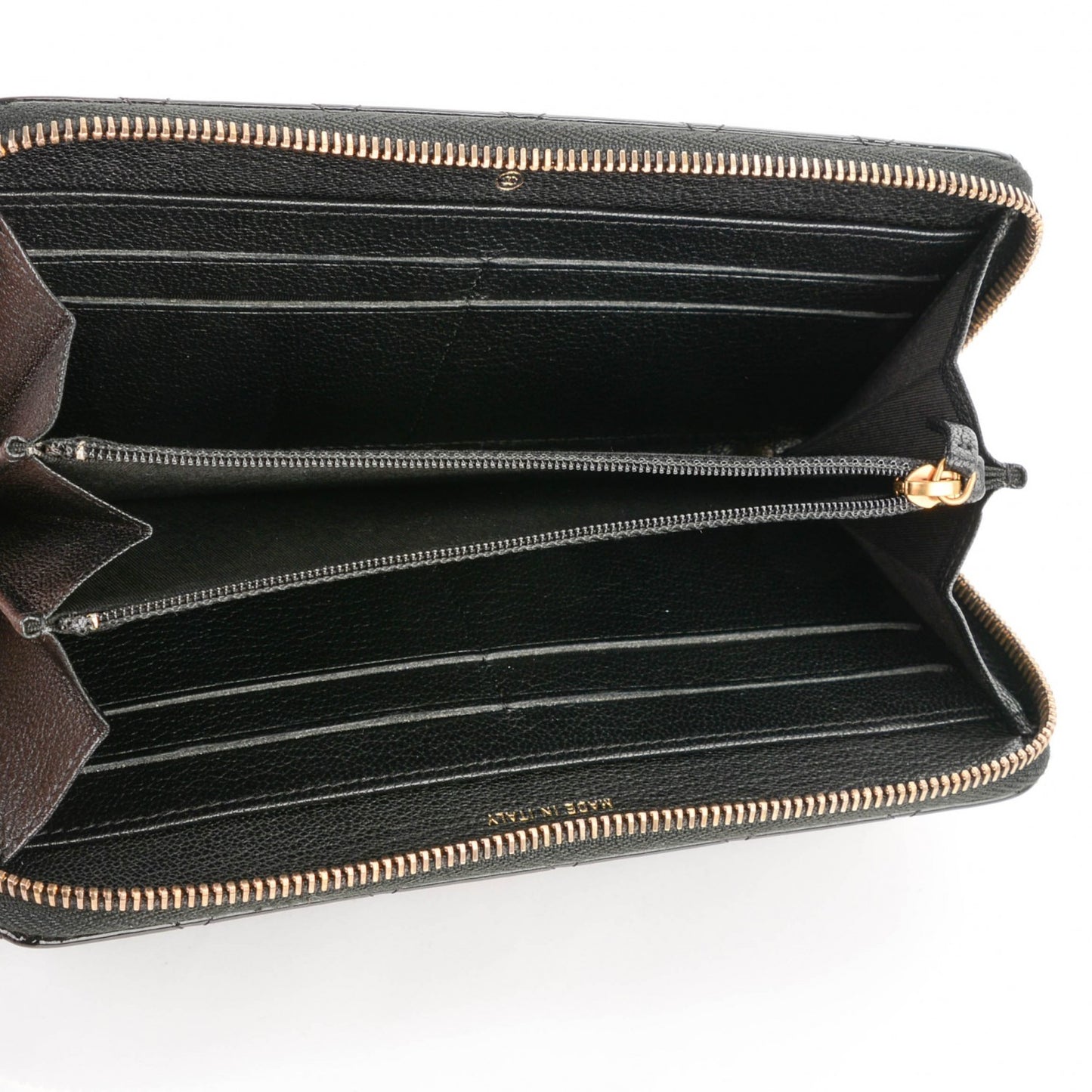 Patent Quilted Zip Around Wallet Black