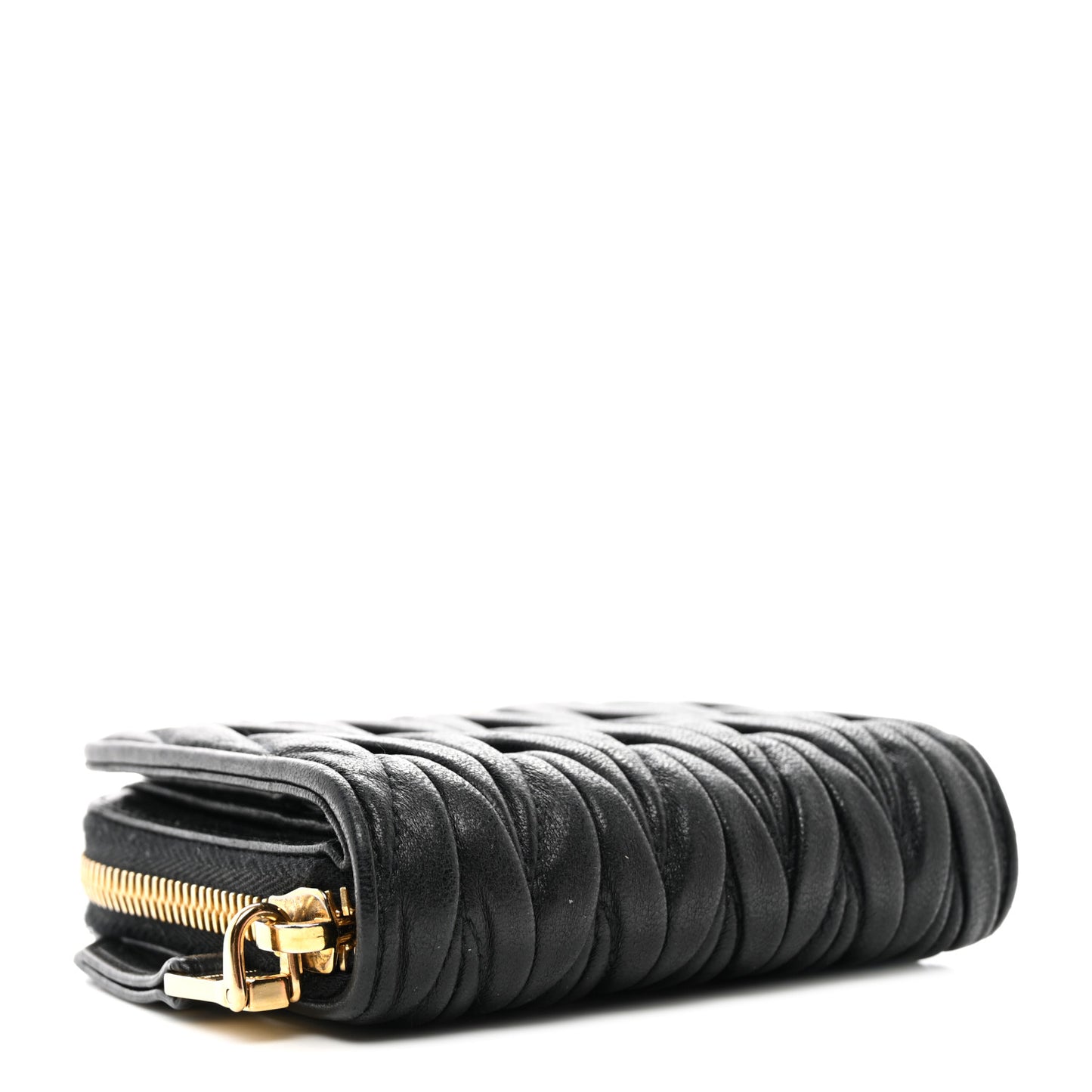 Nappa Matelasse Zip Around Compact Wallet Black