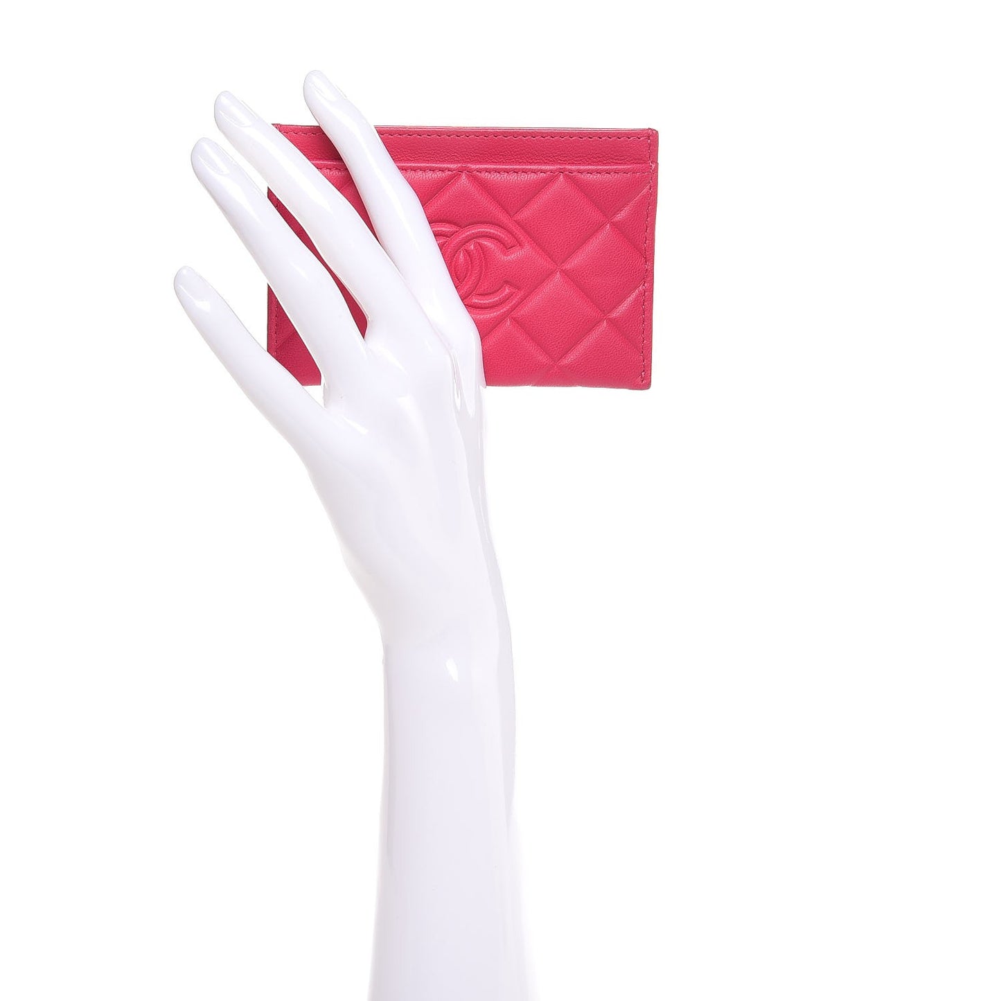 Lambskin Quilted Diamond CC Card Holder Fuchsia