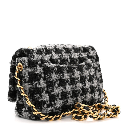 Chanel Wool Tweed Quilted Small Elegant Chain Flap Black Grey 3 of 11