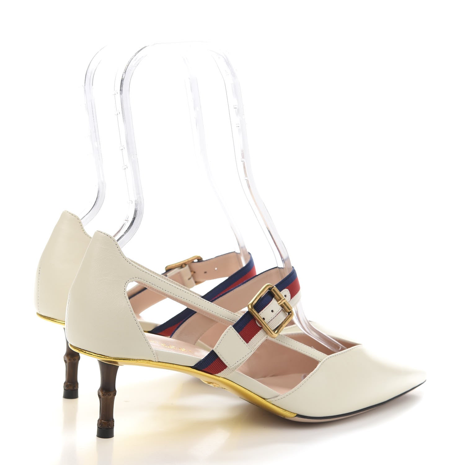 Gucci Malaga Kid Grosgrain Sylvie Web Bamboo Low Heel Pumps 40 White 5 of 9