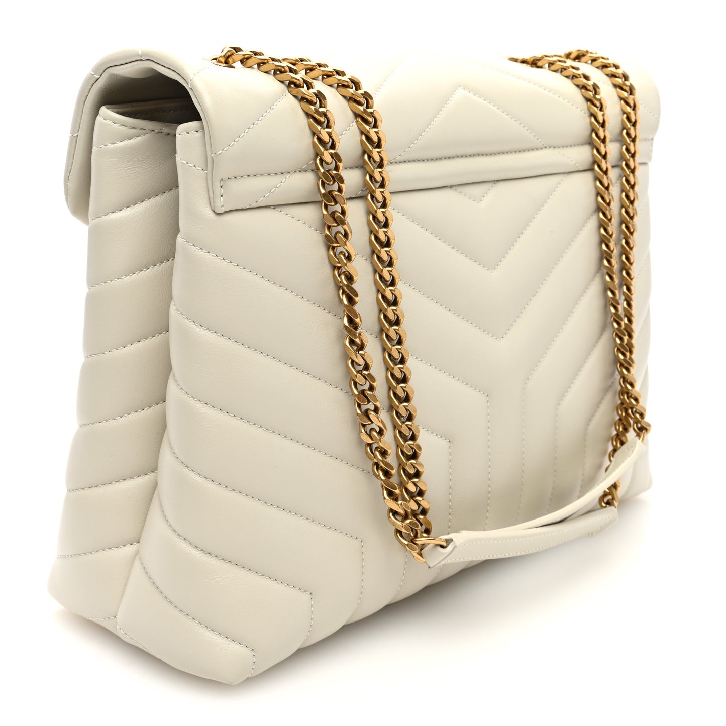 Calfskin Y Quilted Monogram Medium Loulou Chain Satchel Crema Soft