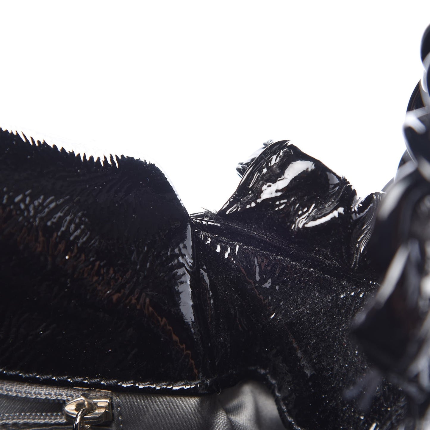 Crinkled Patent Modern Chain Flap Black