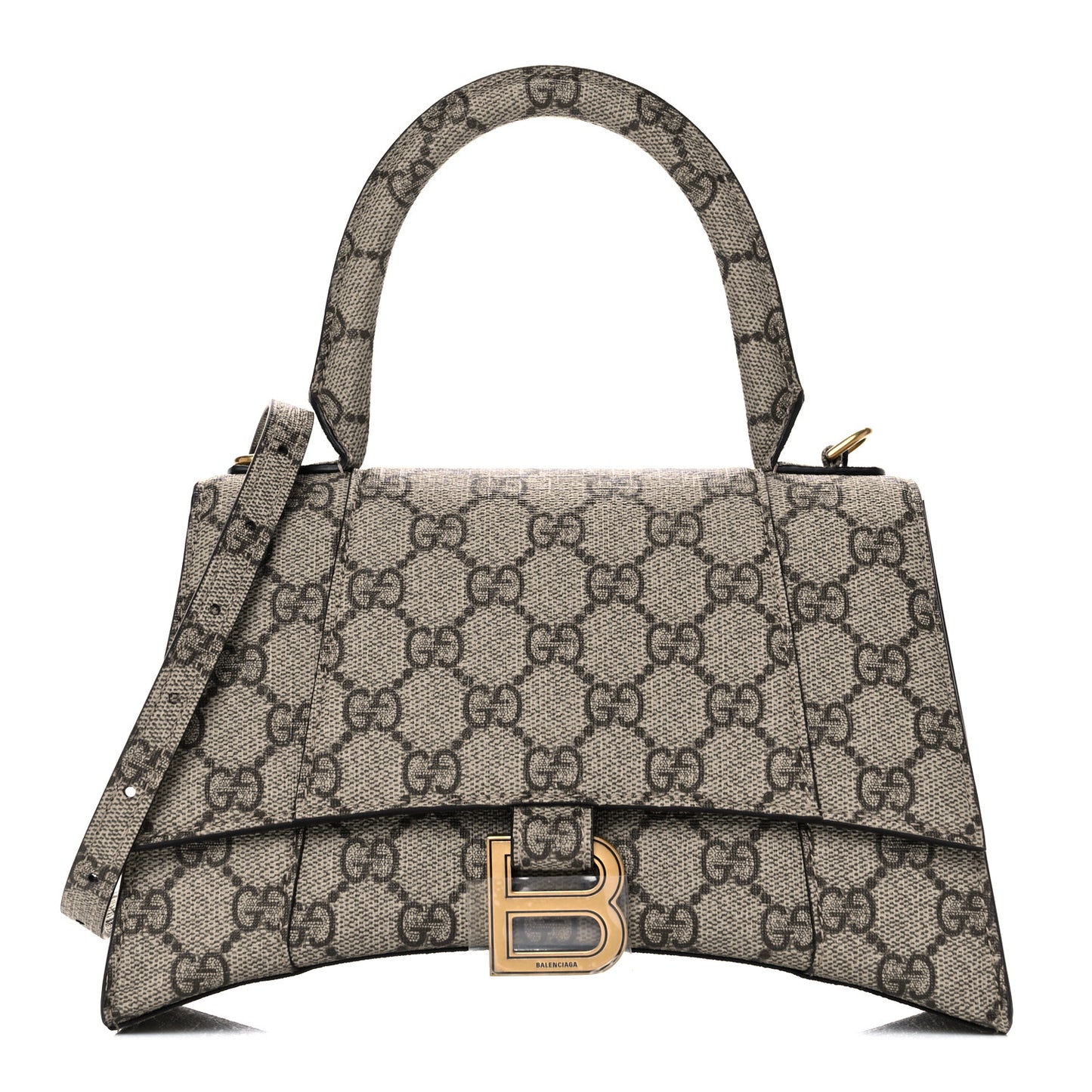 X GUCCI GG Supreme Monogram Small Hourglass Top Handle Bag Beige Ebony